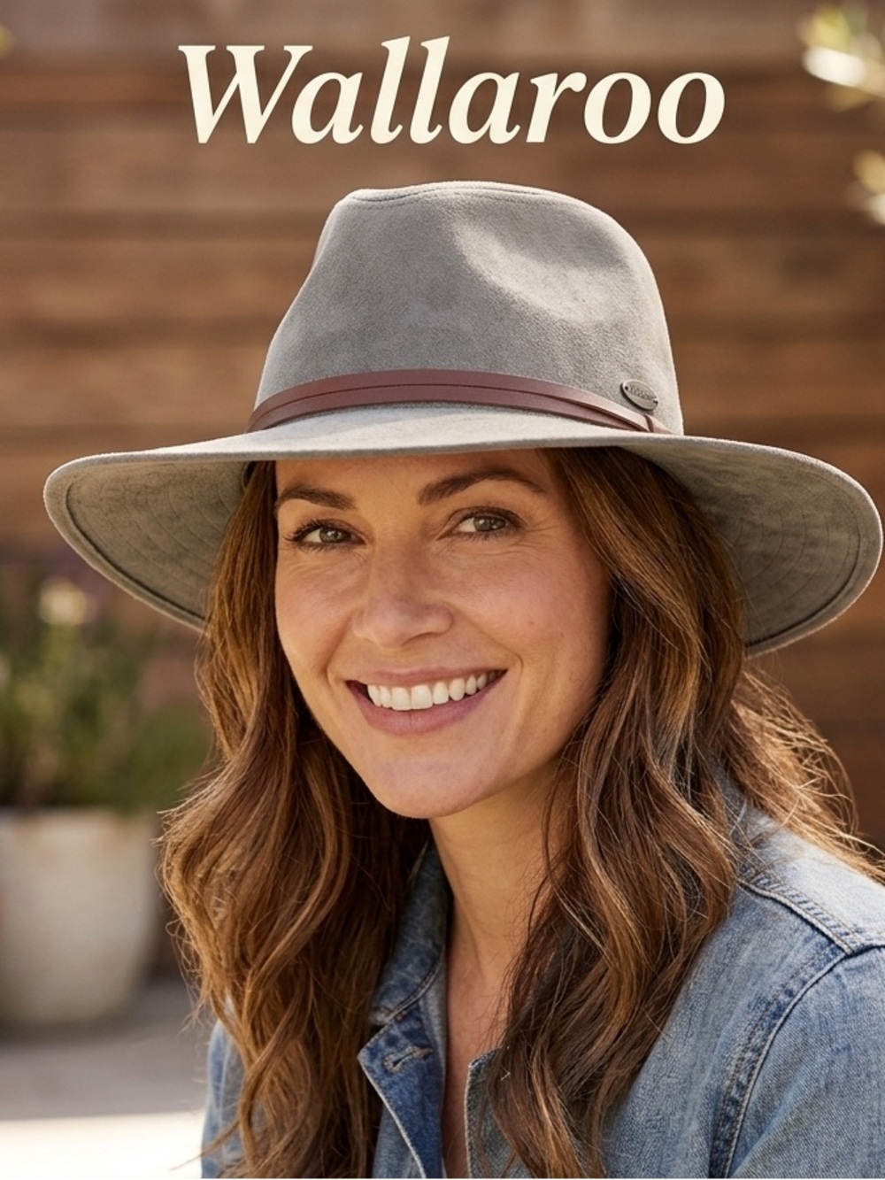 Wallaroo Green Wide Brim Fedora Hat with Brown Trim